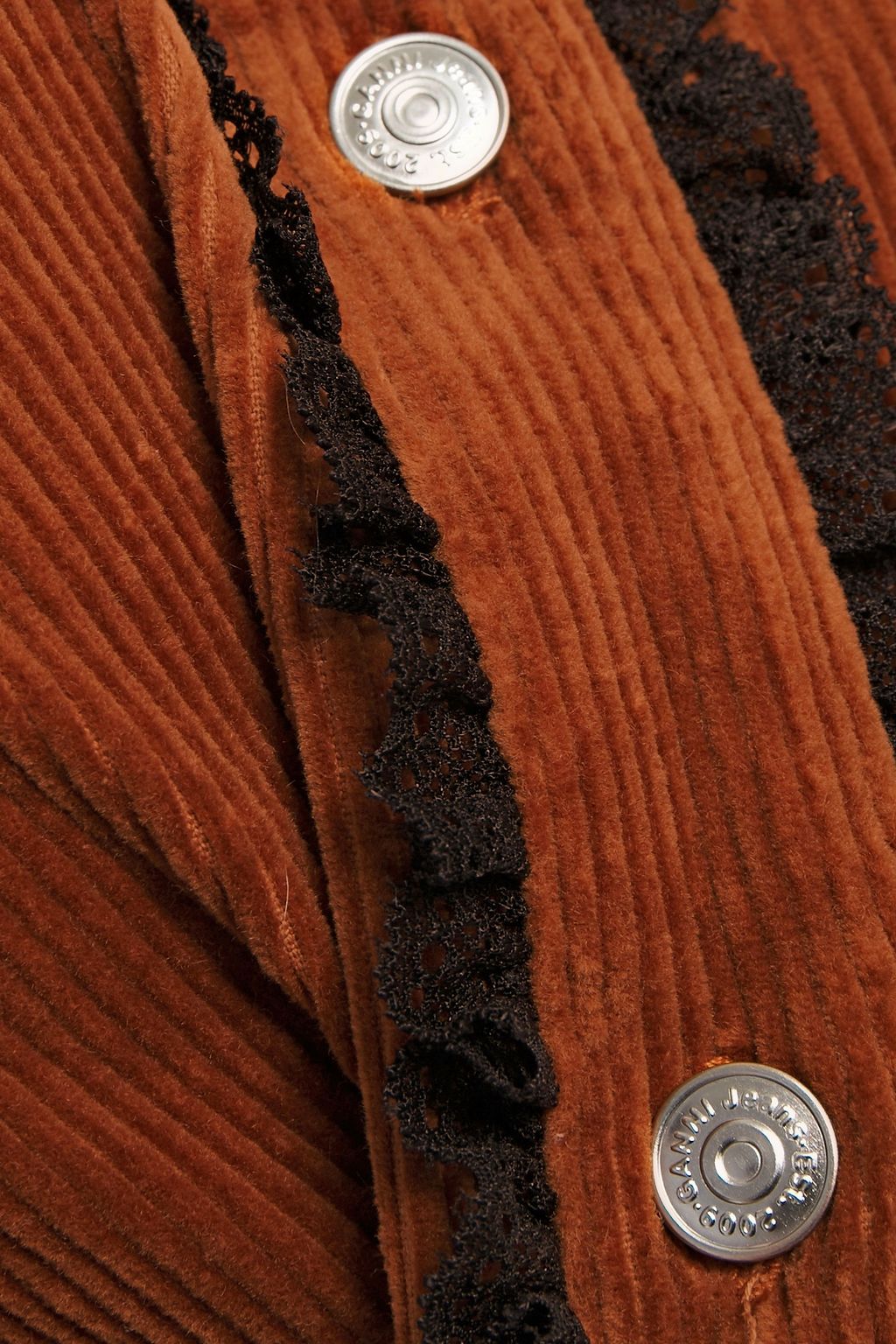 GANNI Lace-trimmed cotton-blend corduroy shirt