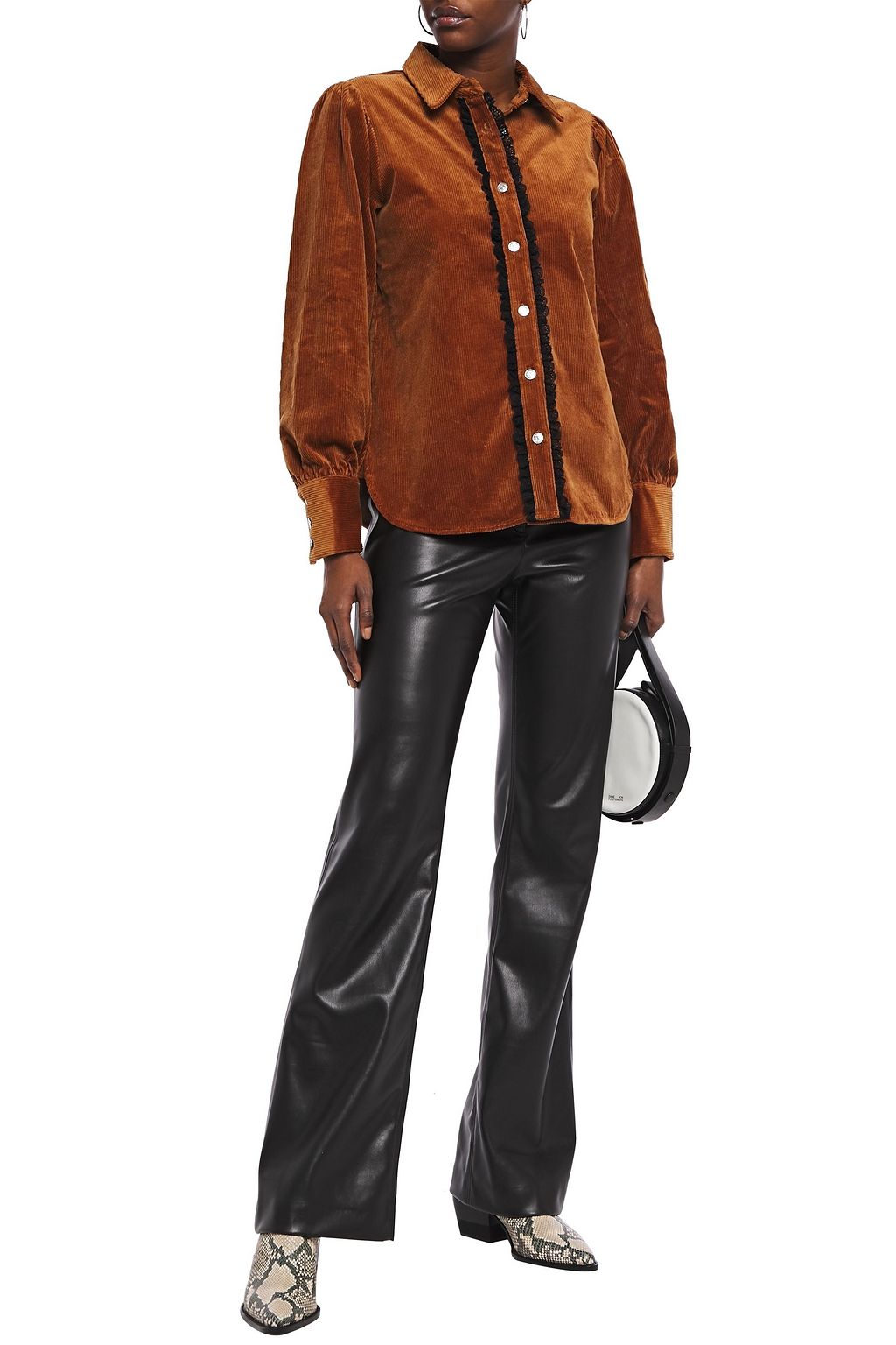 GANNI Lace-trimmed cotton-blend corduroy shirt