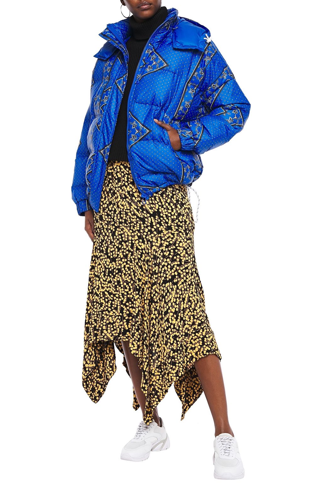 GANNI Asymmetric floral-print crepe midi skirt