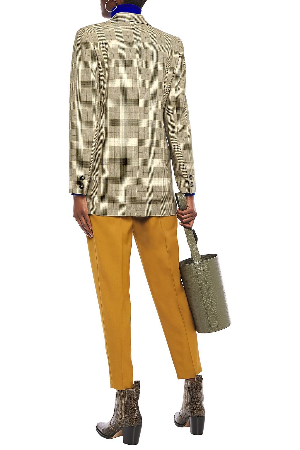 GANNI Double-breasted Prince of Wales checked woven blazer