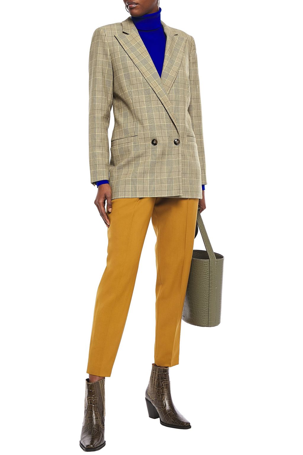 GANNI Double-breasted Prince of Wales checked woven blazer