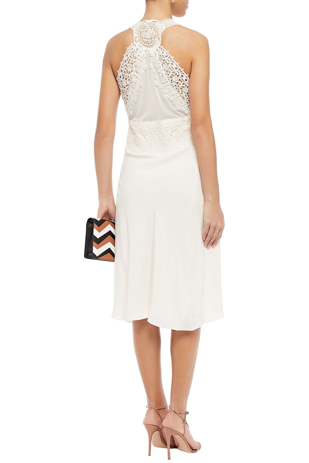 VICTORIA BECKHAM Asymmetric lace-paneled crepe de chine dress