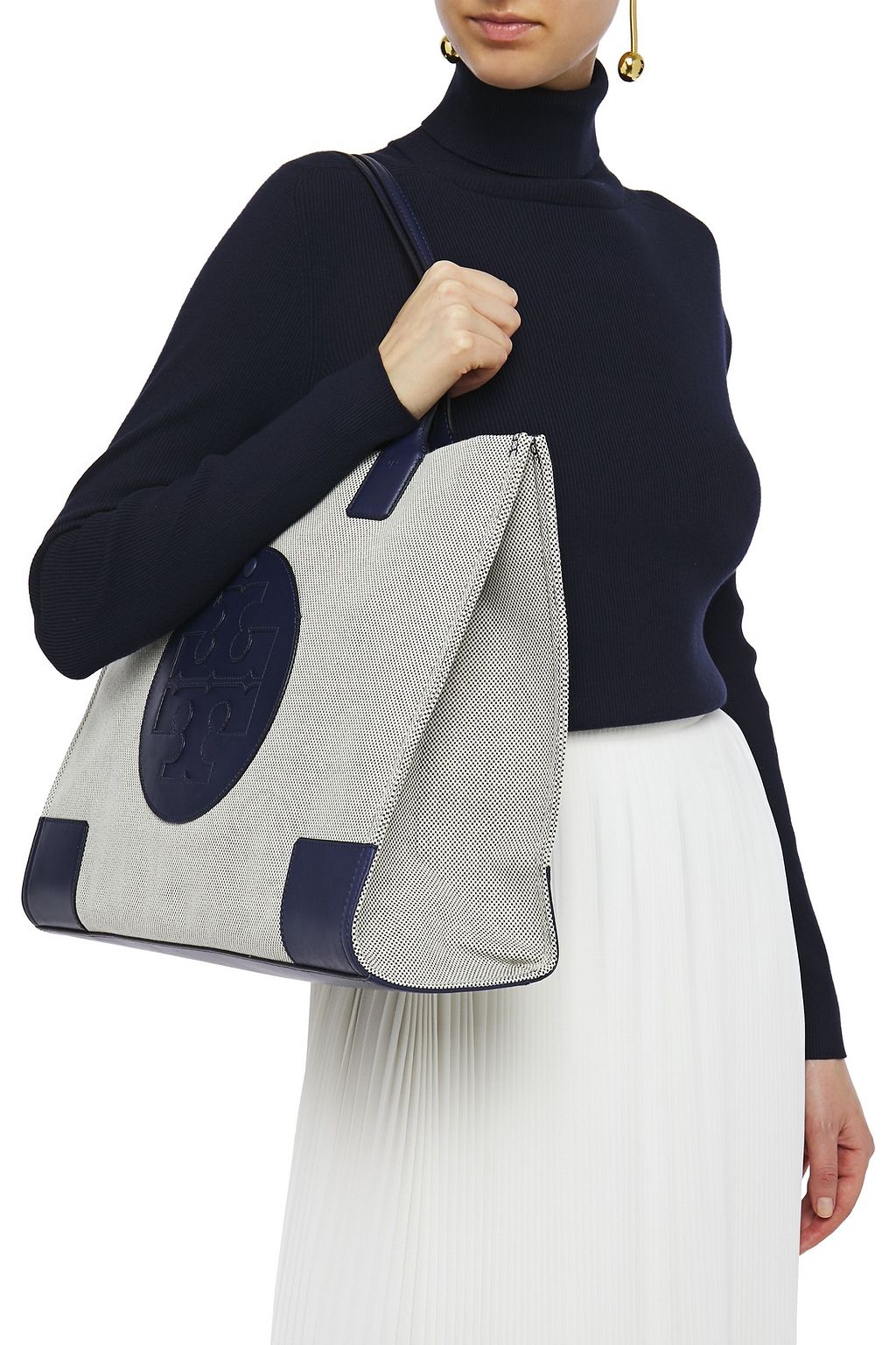 TORY BURCH Ella leather-trimmed canvas tote