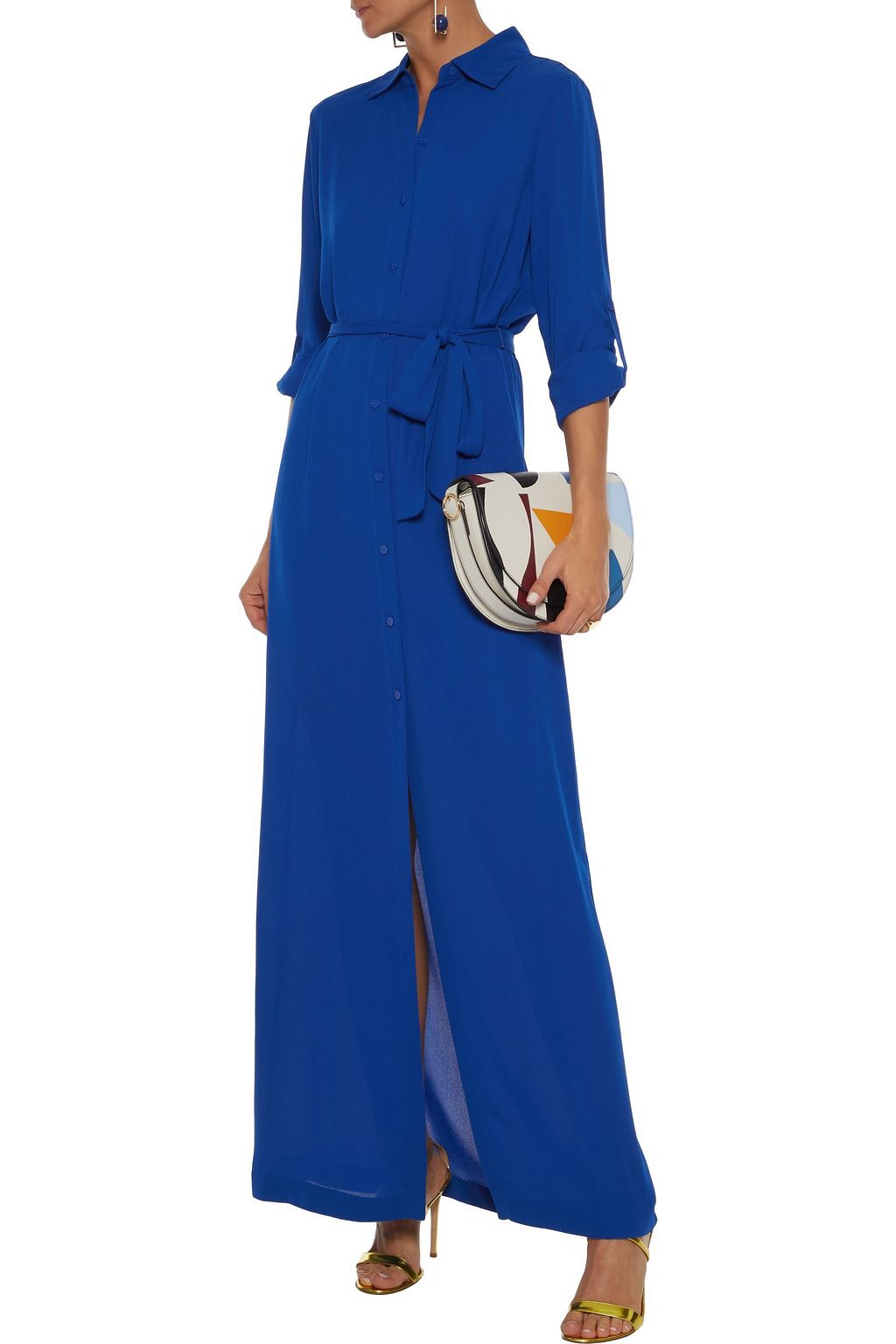 DIANE VON FURSTENBERG Amina belted crepe de chine maxi shirt dress ...