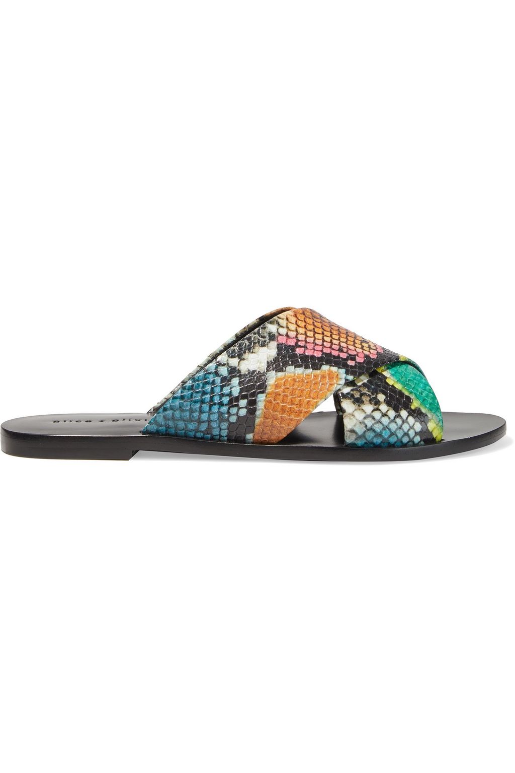 multicolor snake sandals