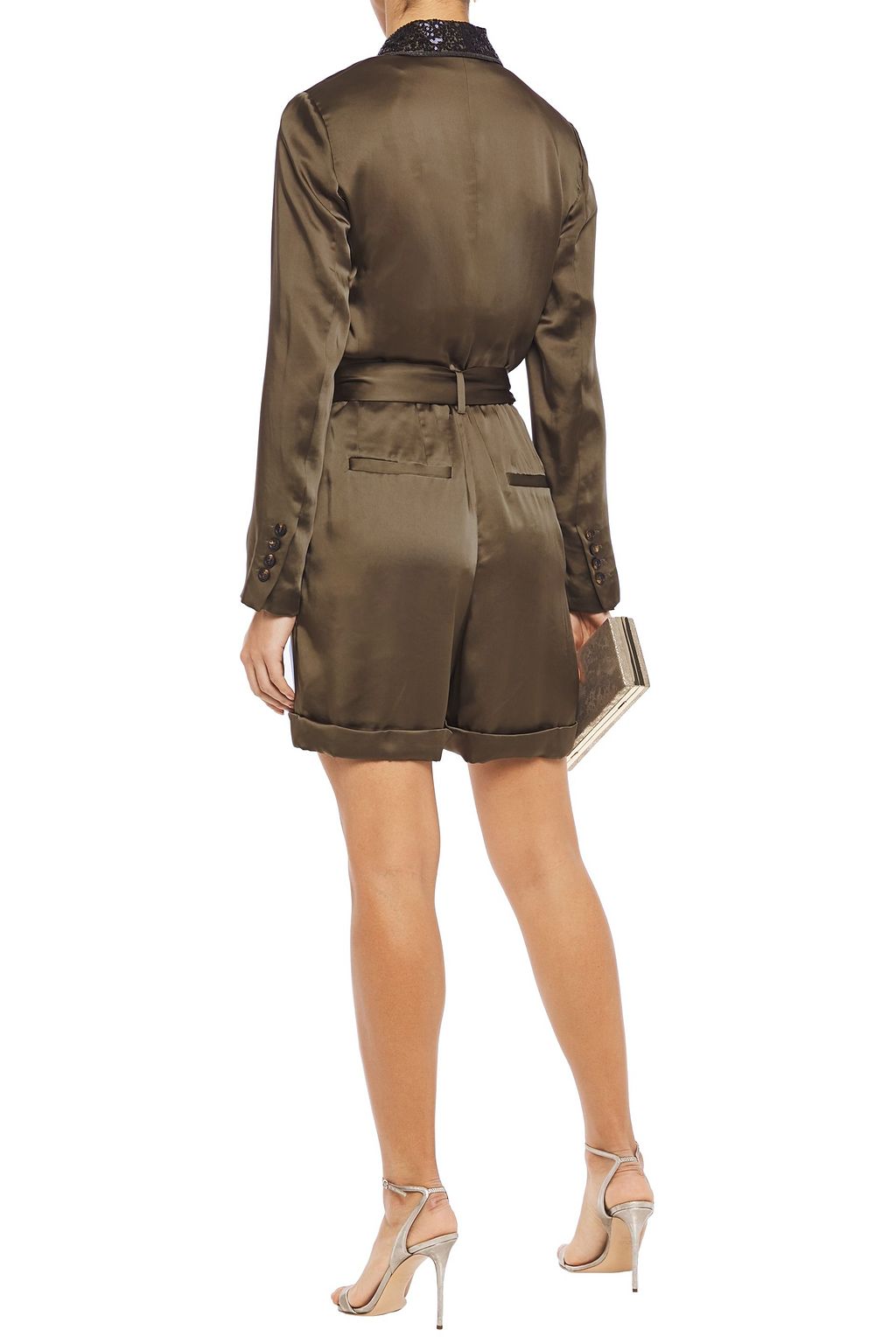 BRUNELLO CUCINELLI Belted embellished satin playsuit