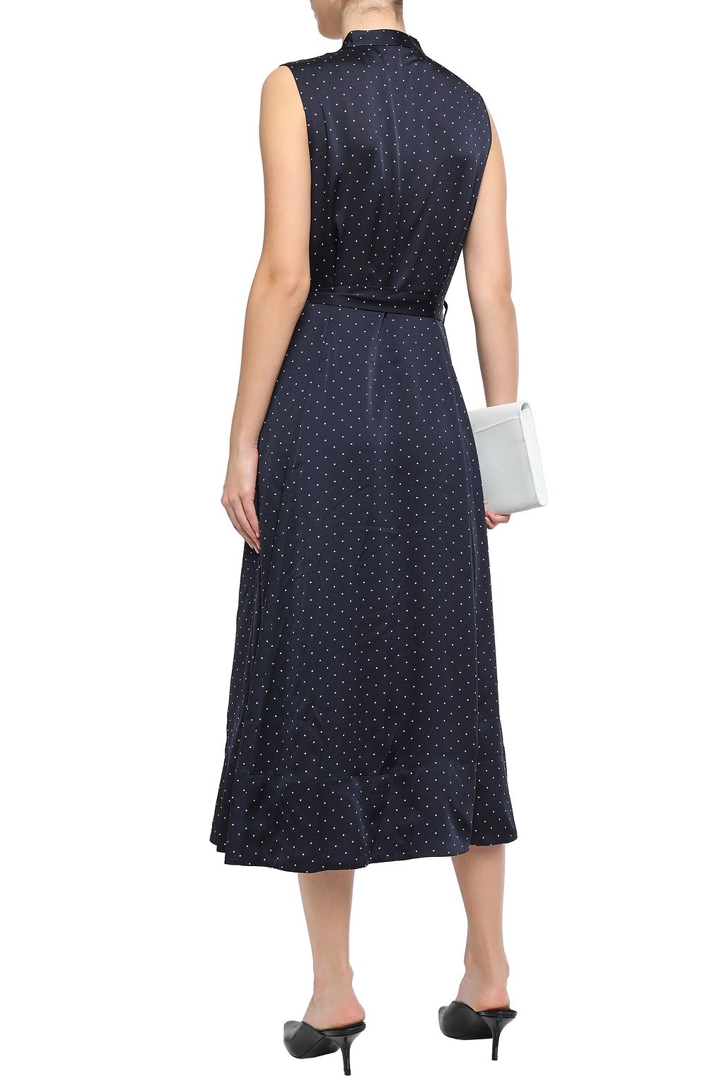 EQUIPMENT Belted polka-dot satin midi dress