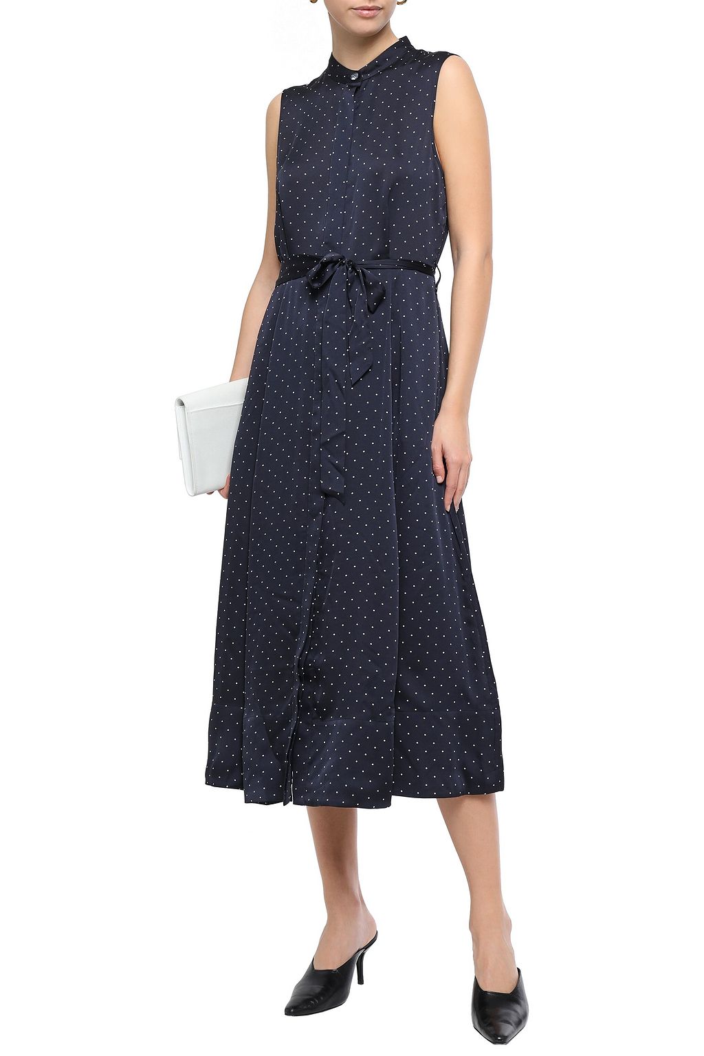 EQUIPMENT Belted polka-dot satin midi dress