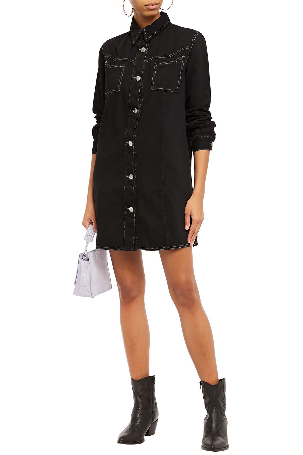 GANNI Krest washed-denim mini shirt dress