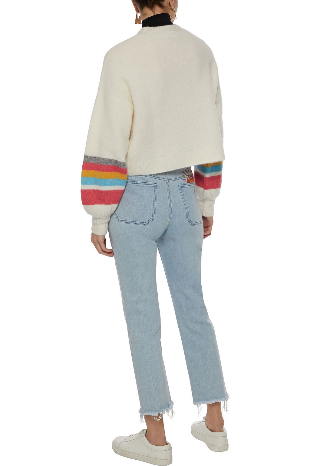 CHARLI Cropped striped brushed-knitted cardigan