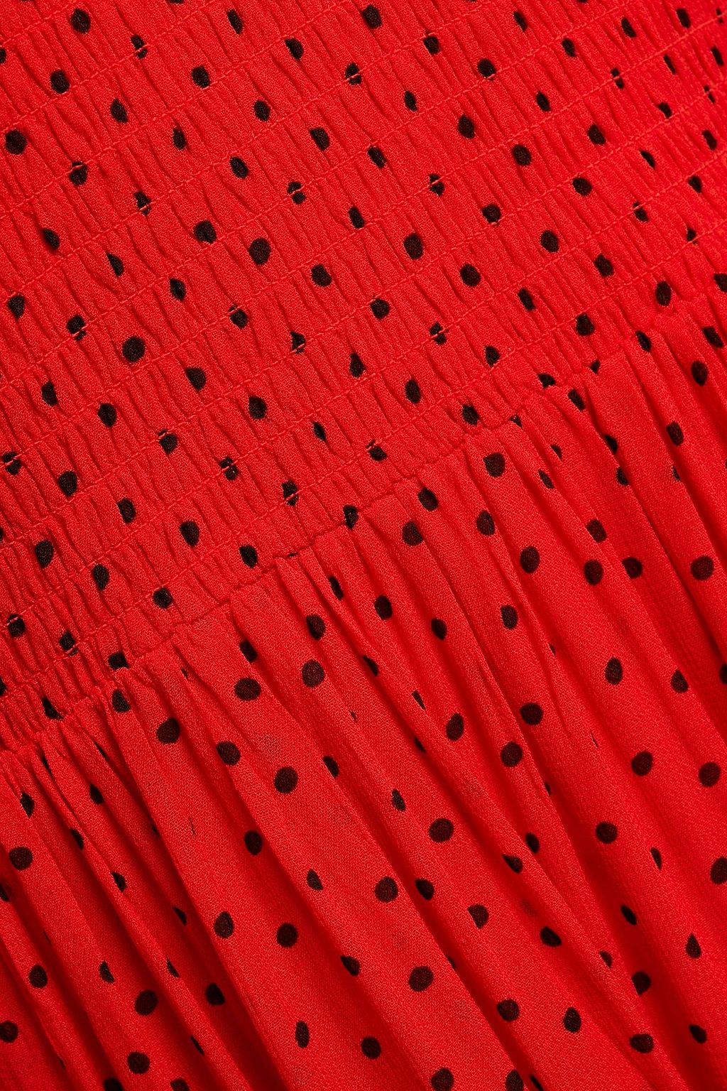 GANNI Shirred polka-dot georgette midi dress