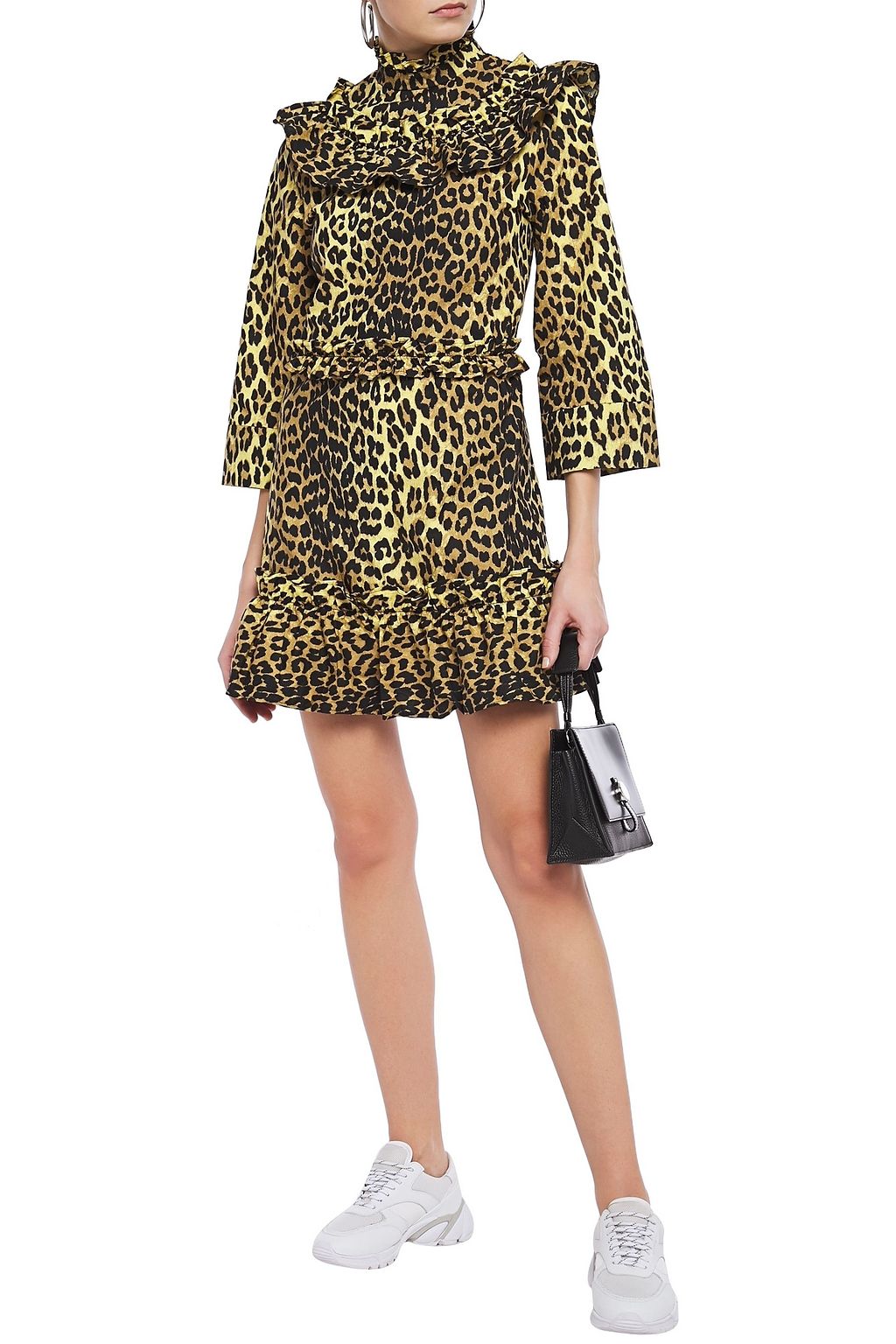 GANNI Minion ruffled leopard-print cotton-poplin mini dress