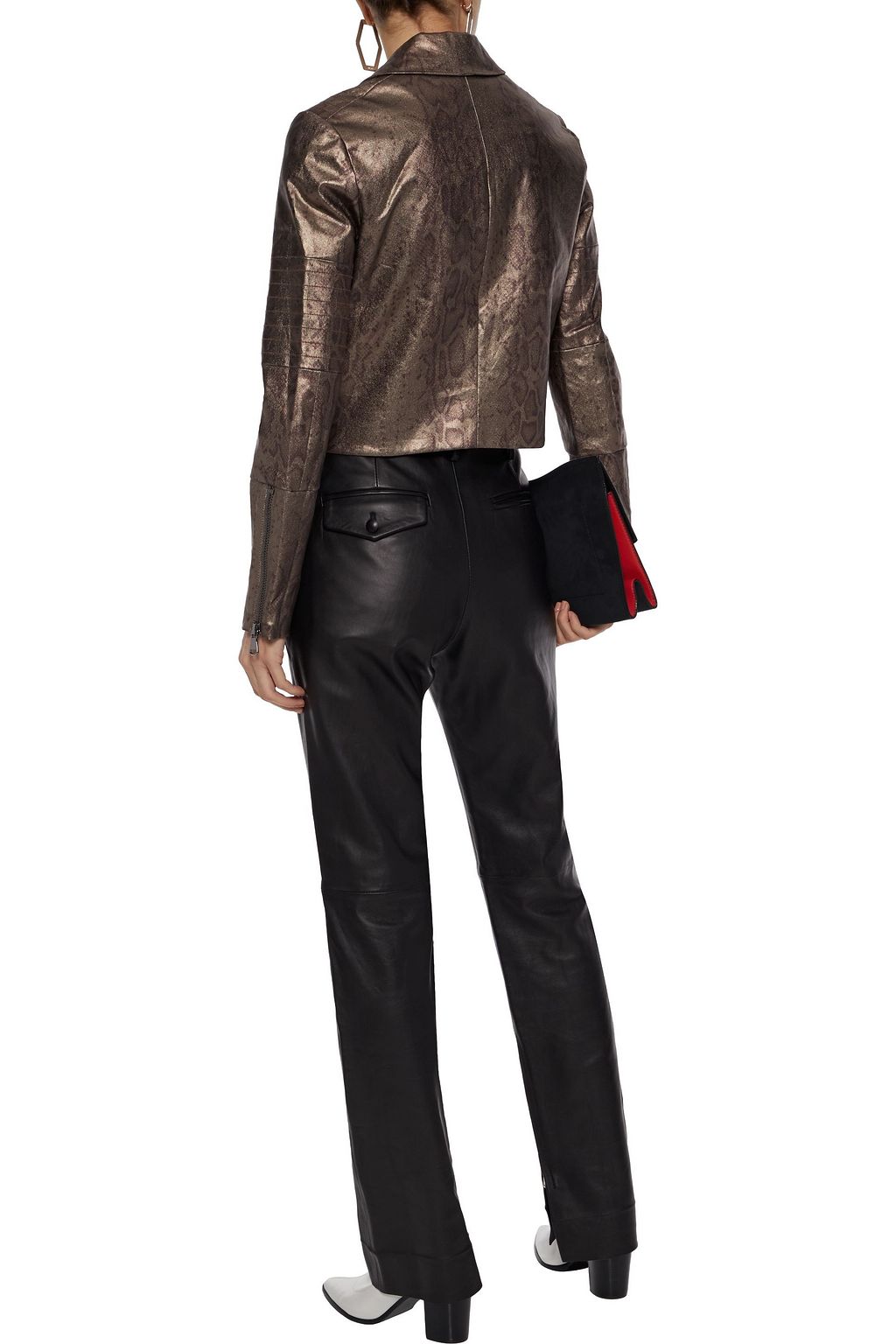 J BRAND Aiah coated snake-print cotton-blend twill biker jacket