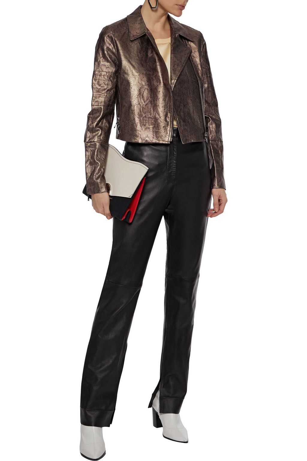J BRAND Aiah coated snake-print cotton-blend twill biker jacket