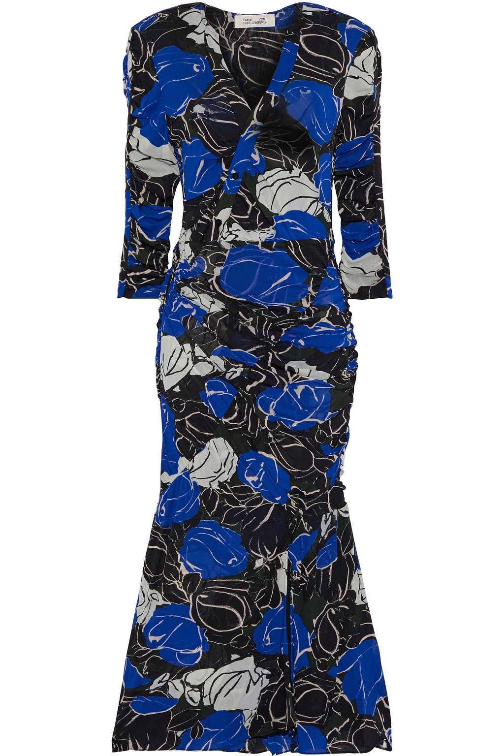 DIANE VON FURSTENBERG Briella ruched printed stretch-mesh midi dress ...