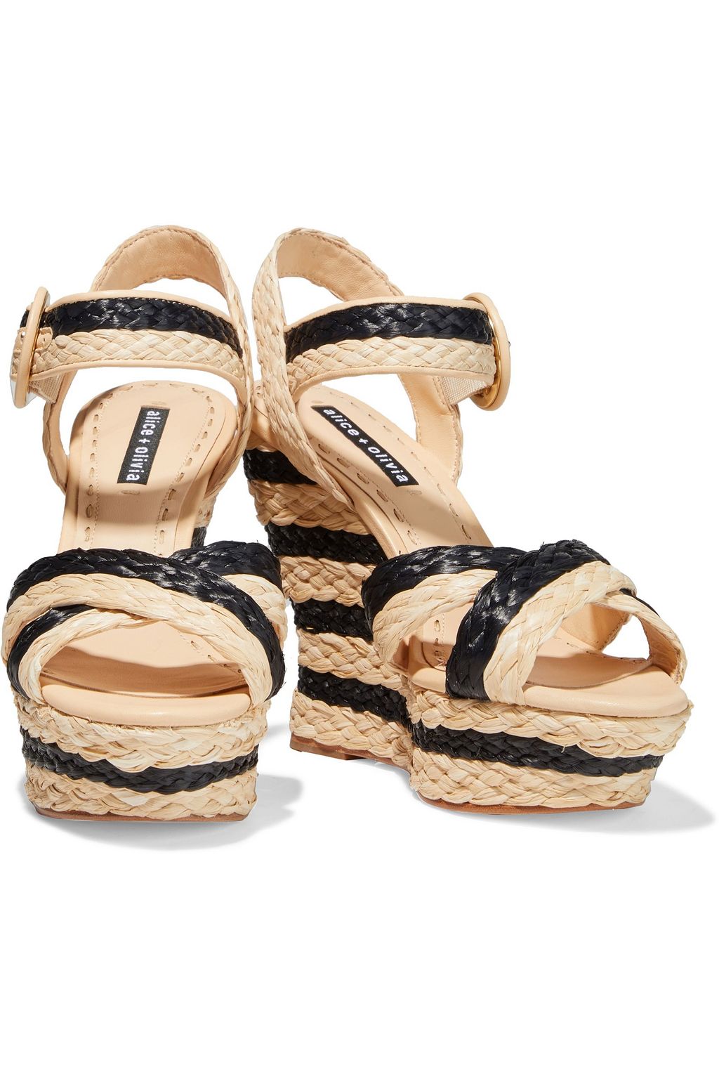 ALICE + OLIVIA Josiey striped braided raffia wedge sandals