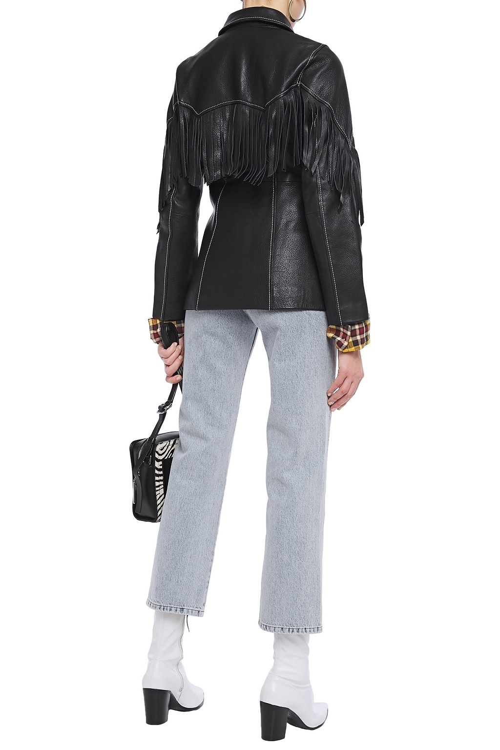 GANNI Fringed textured-leather jacket