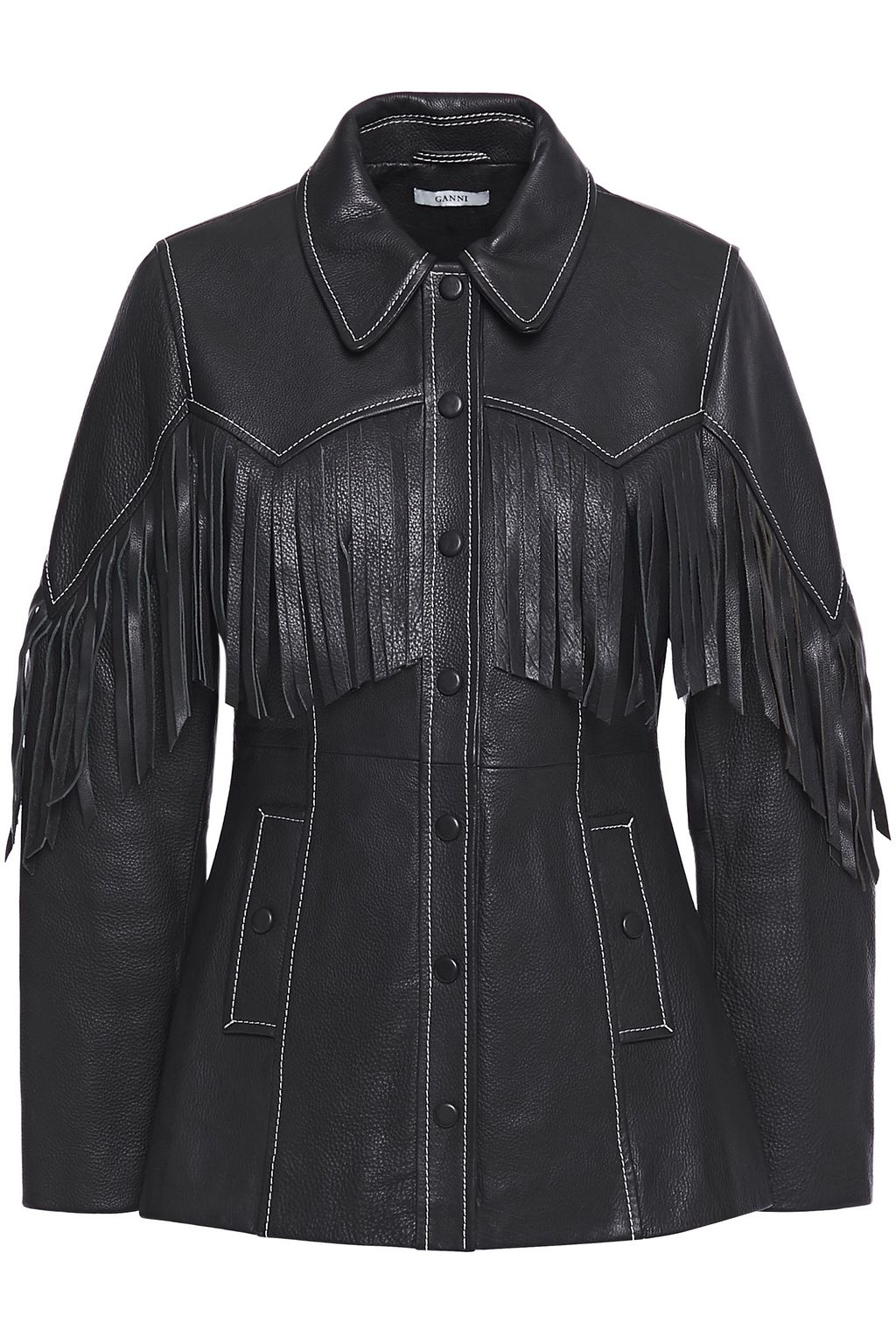 Ganni leather fringe best sale jacket