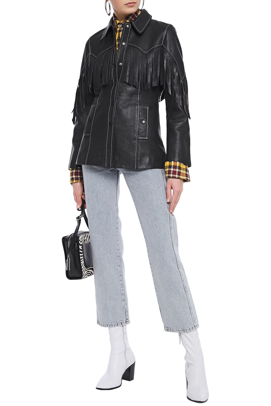 GANNI Fringed textured-leather jacket