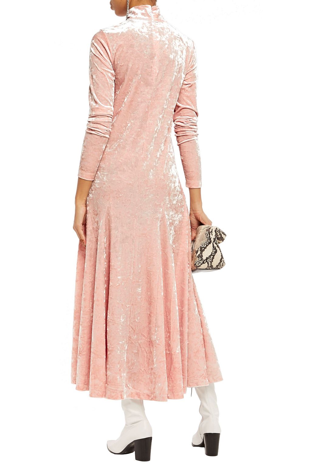 GANNI Ruffled crushed-velvet midi dress