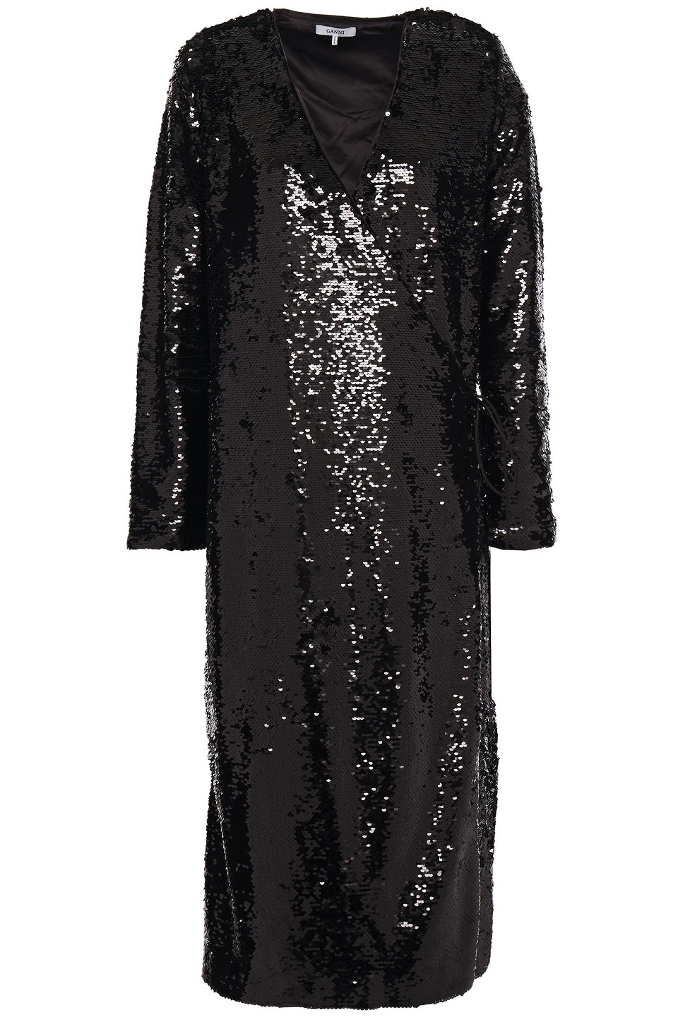 Ganni Woman Sonora Sequined Tulle Midi Wrap Dress Black Size 40