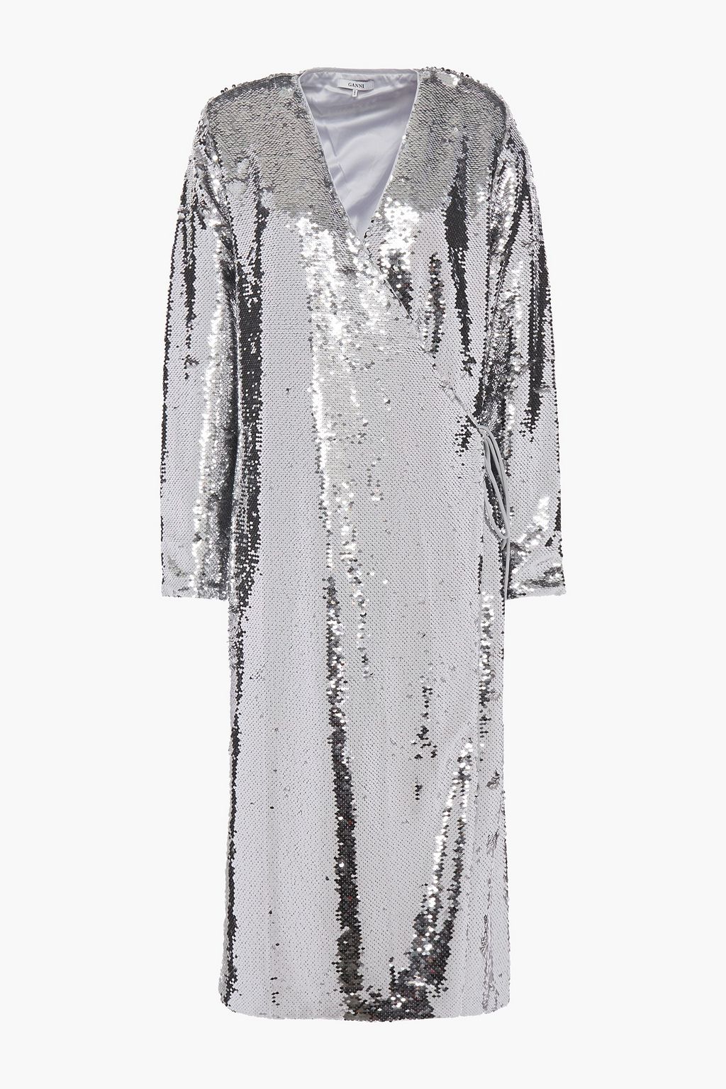 GANNI Sonora sequined tulle midi wrap dress | THE OUTNET