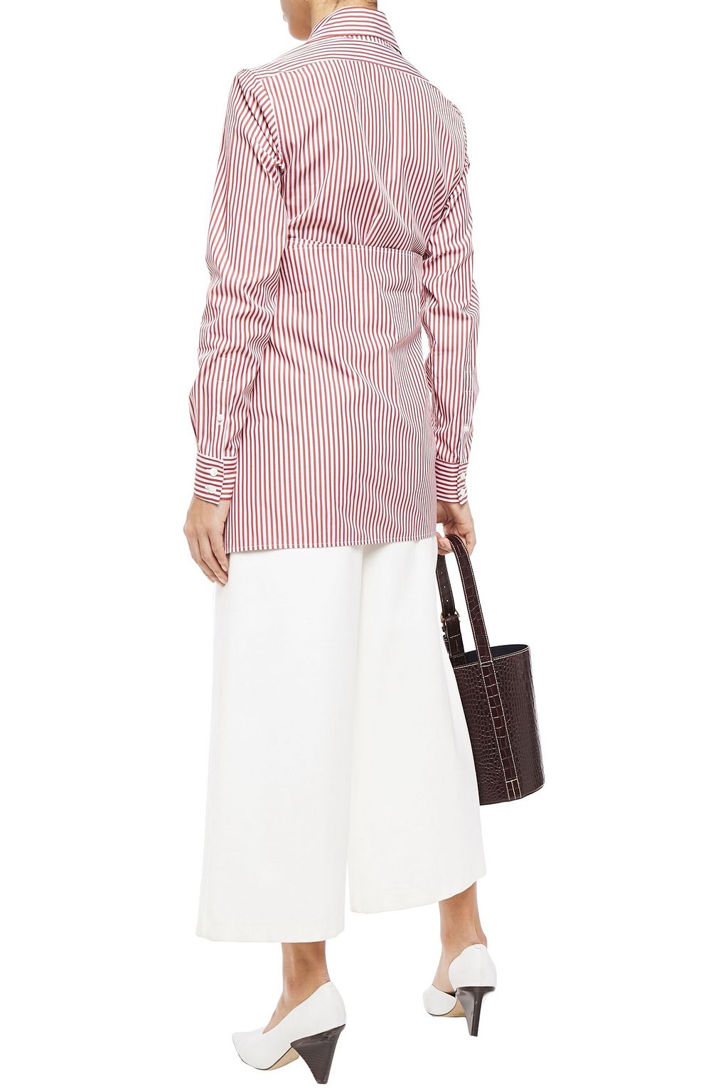 VICTORIA BECKHAM Striped cotton-poplin wrap shirt
