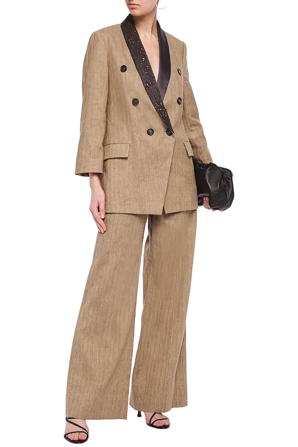 BRUNELLO CUCINELLI Herringbone cotton-blend wide-leg pants