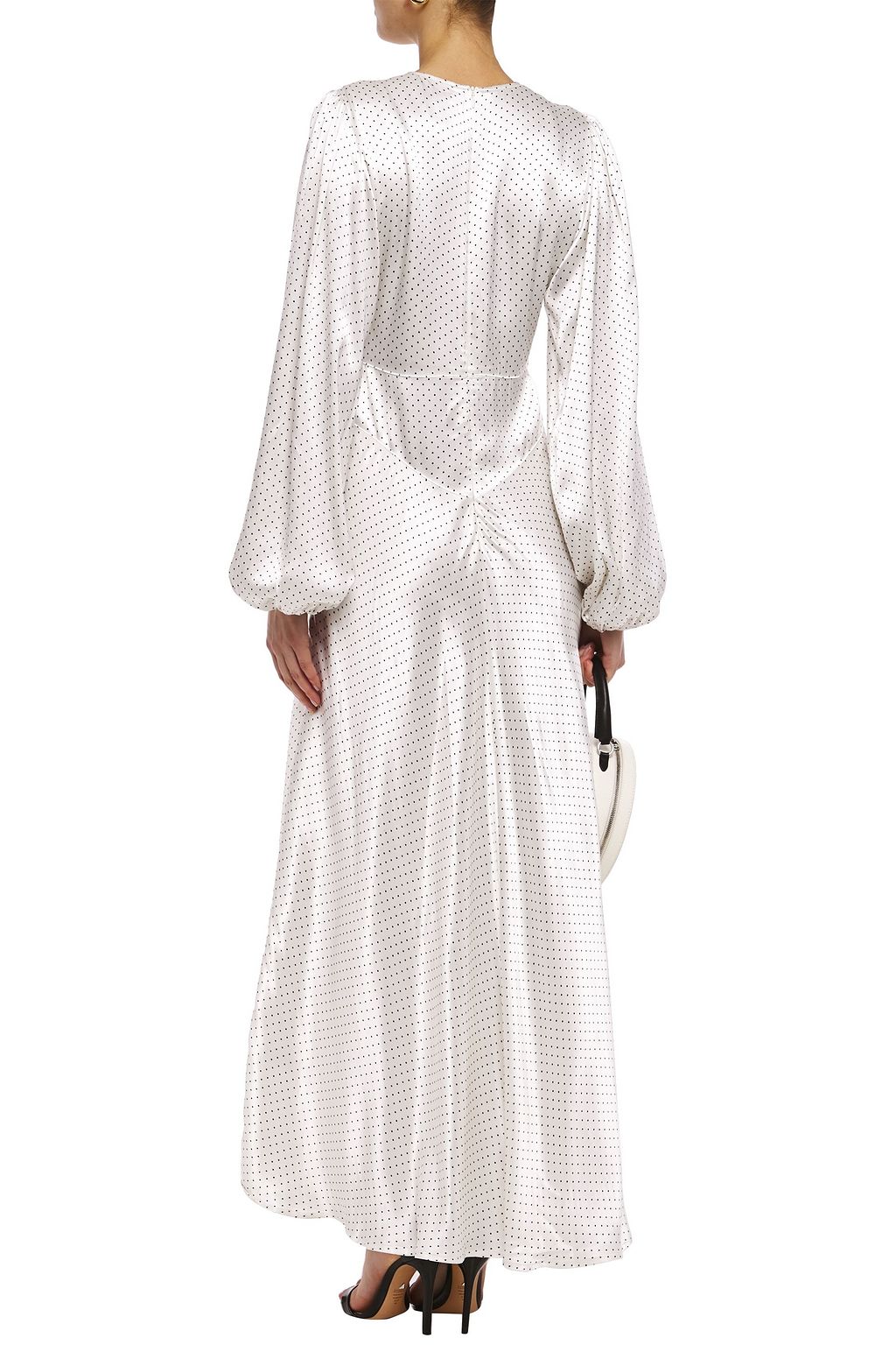 GANNI Cameron gathered polka-dot satin maxi dress
