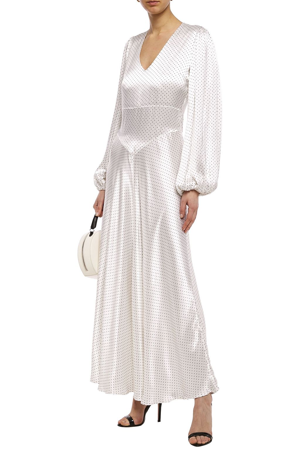 GANNI Cameron gathered polka-dot satin maxi dress