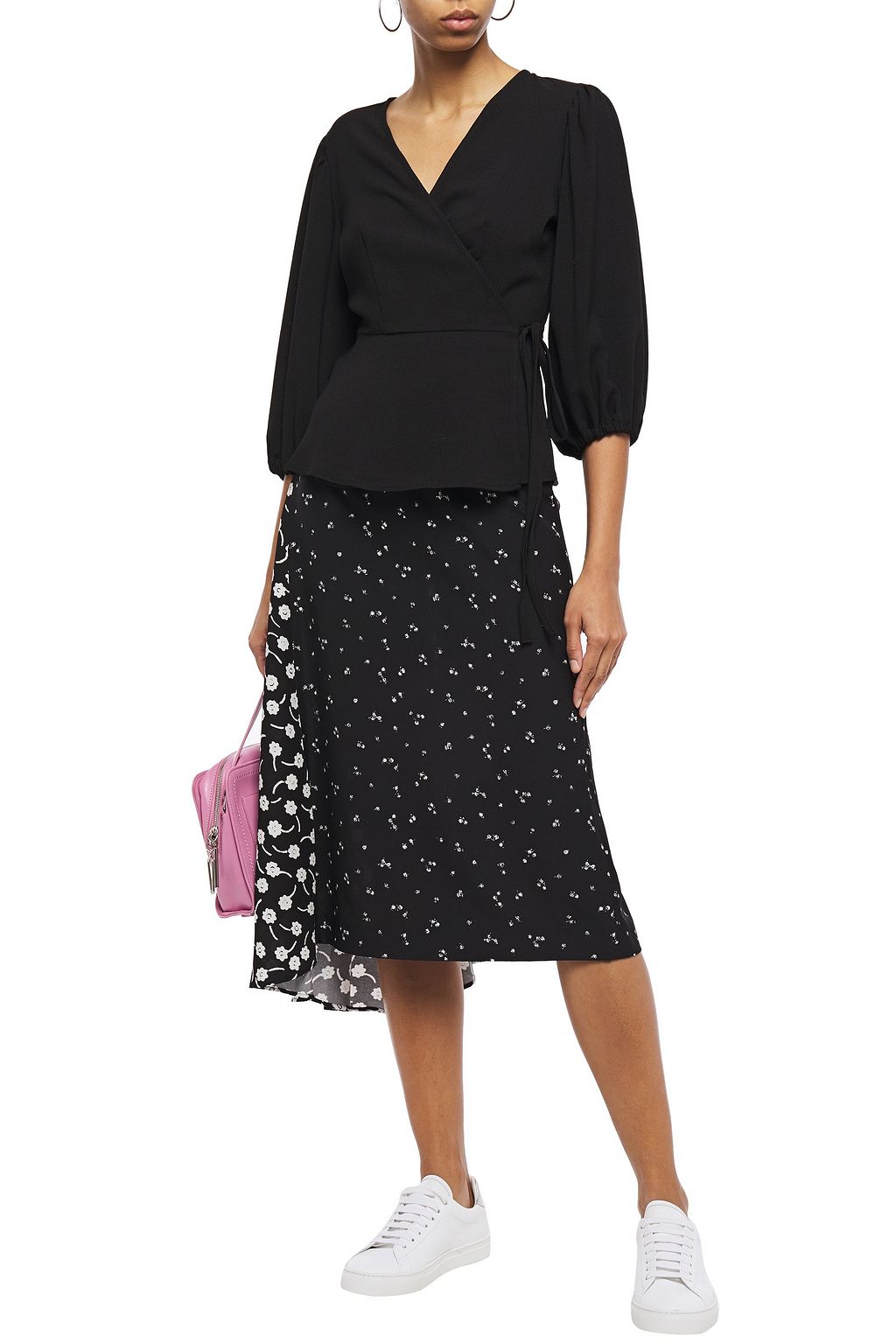 GANNI Stretch-crepe wrap blouse