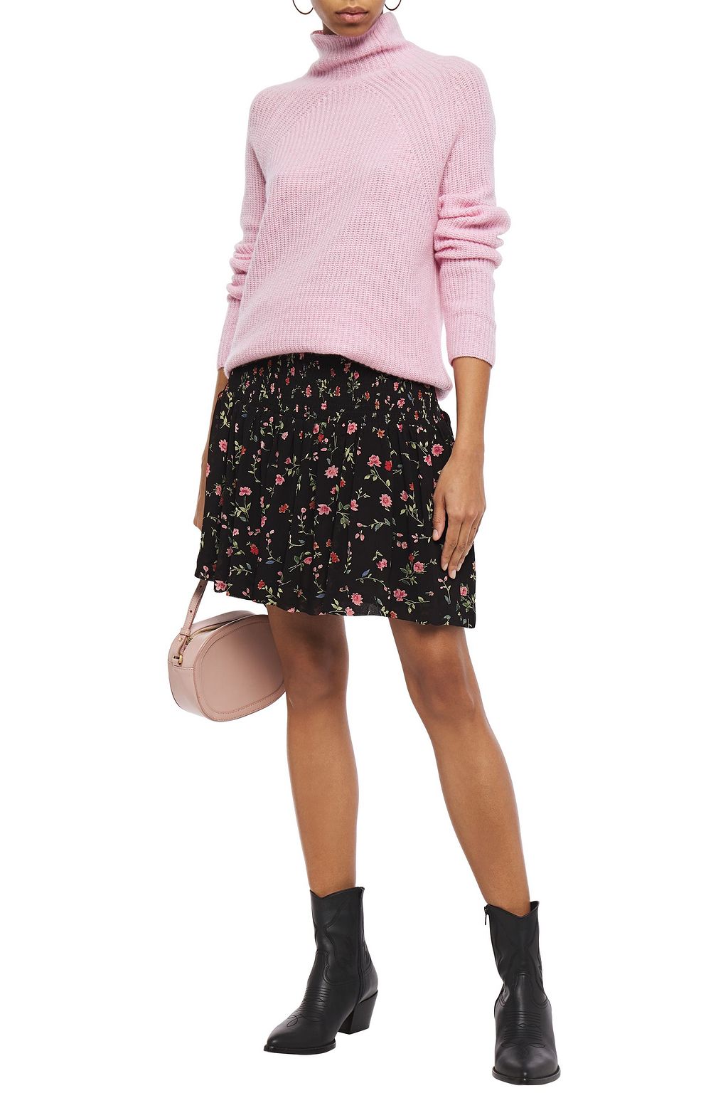 GANNI Elm shirred floral-print georgette mini skirt