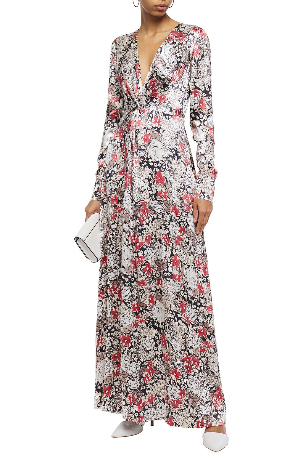 GANNI Twist-front floral-print satin maxi dress