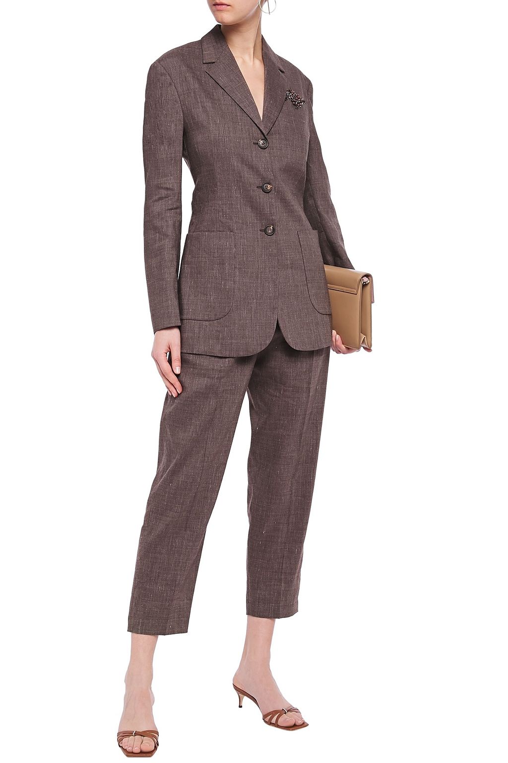 BRUNELLO CUCINELLI Embellished mélange linen-blend blazer