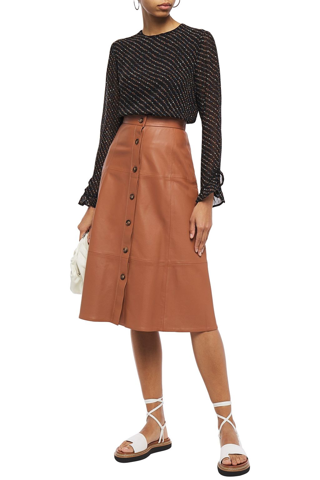 GANNI Ruffle-trimmed printed georgette blouse