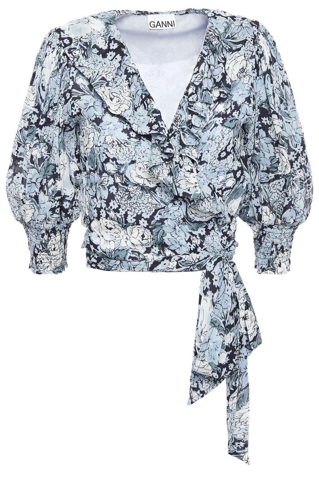 ganni georgette wrap top