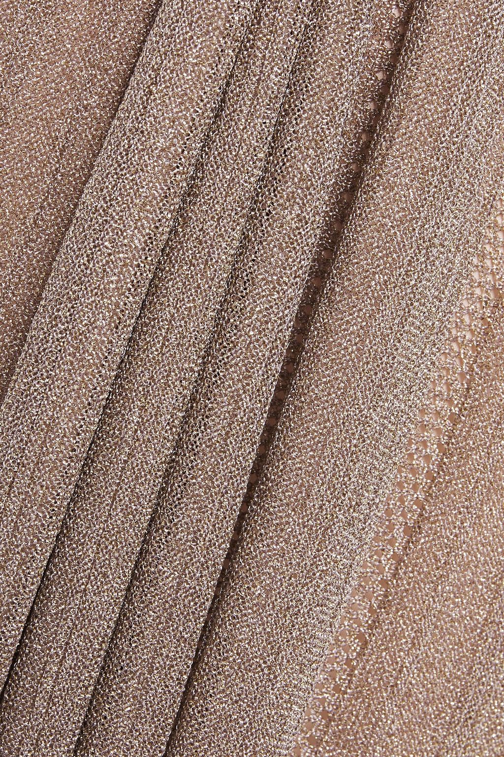 M MISSONI Pointelle-trimmed metallic plissé ribbed-knit mini dress