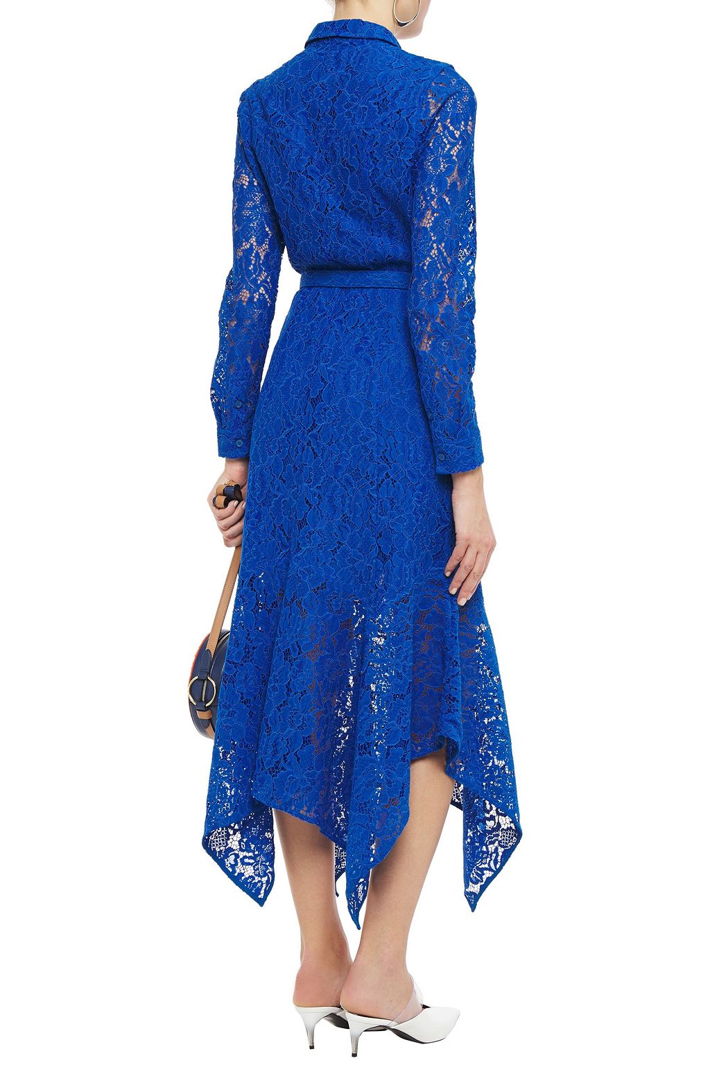 GANNI Everdale asymmetric belted corded lace midi dress