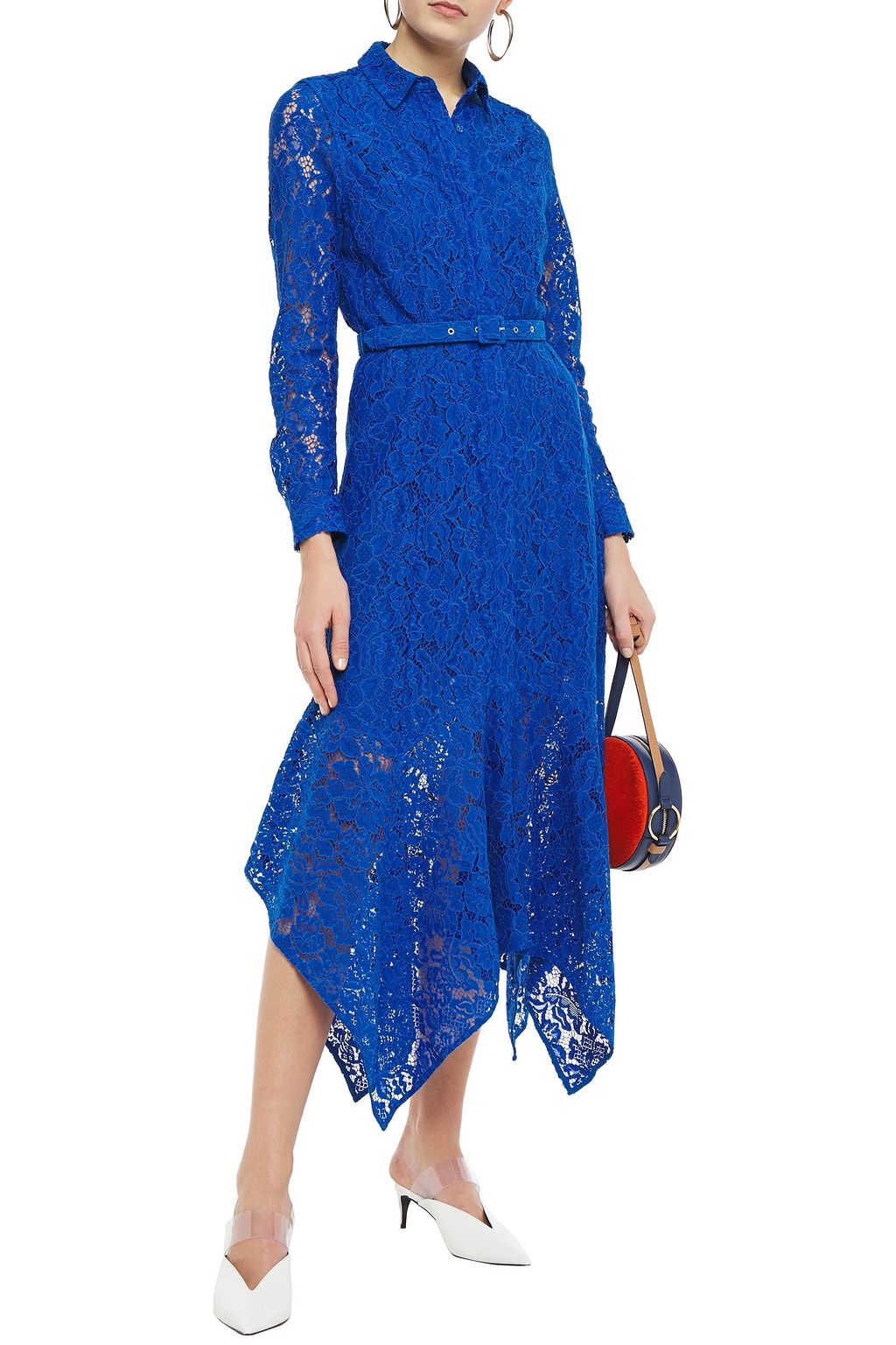 GANNI Everdale asymmetric belted corded lace midi dress
