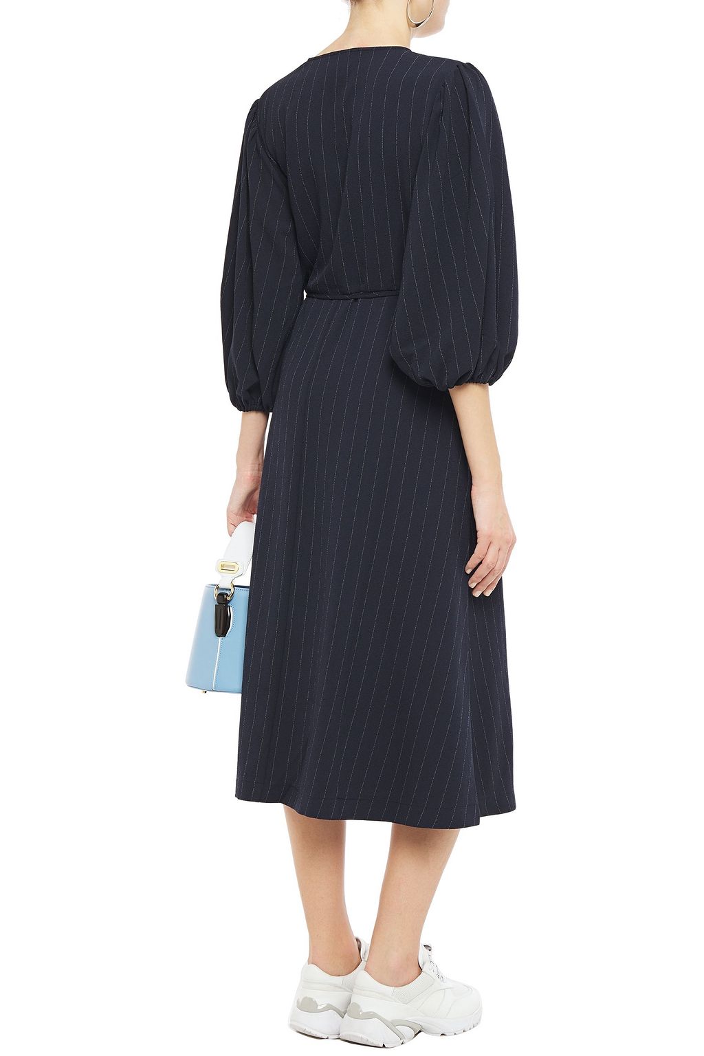 GANNI Clark pinstriped stretch-crepe midi wrap dress
