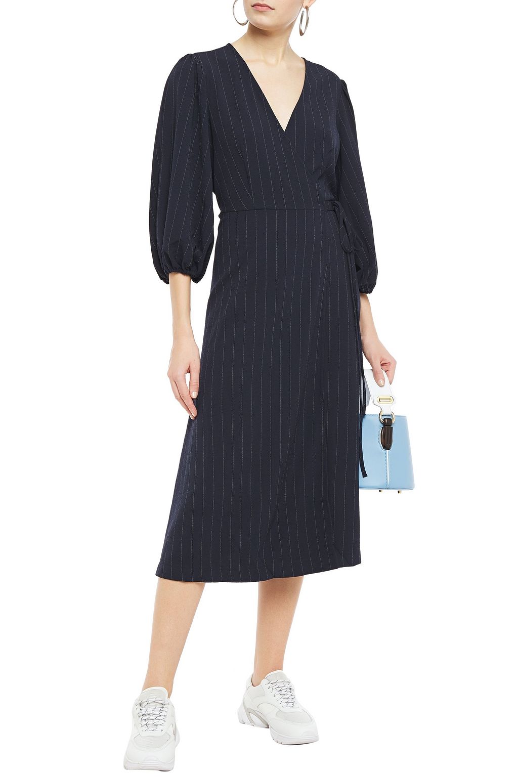 GANNI Clark pinstriped stretch-crepe midi wrap dress