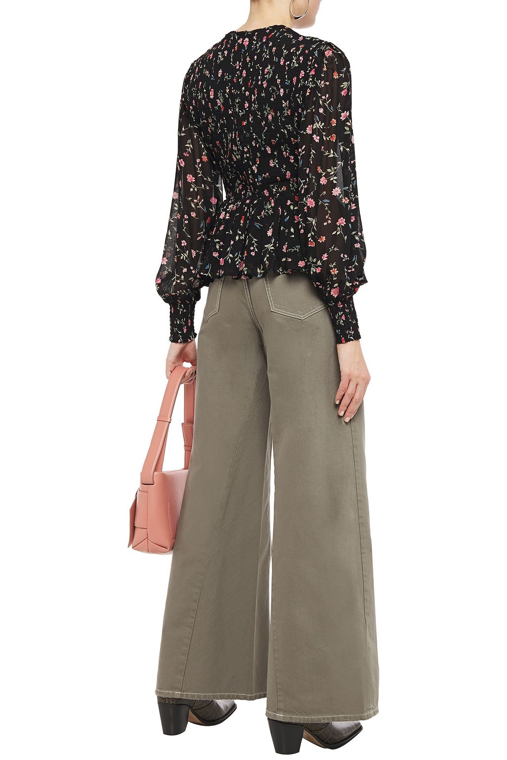 GANNI Shirred polka-dot chiffon peplum blouse