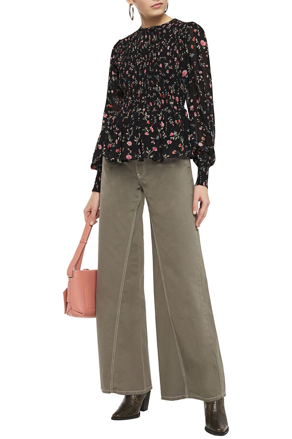 GANNI Shirred polka-dot chiffon peplum blouse