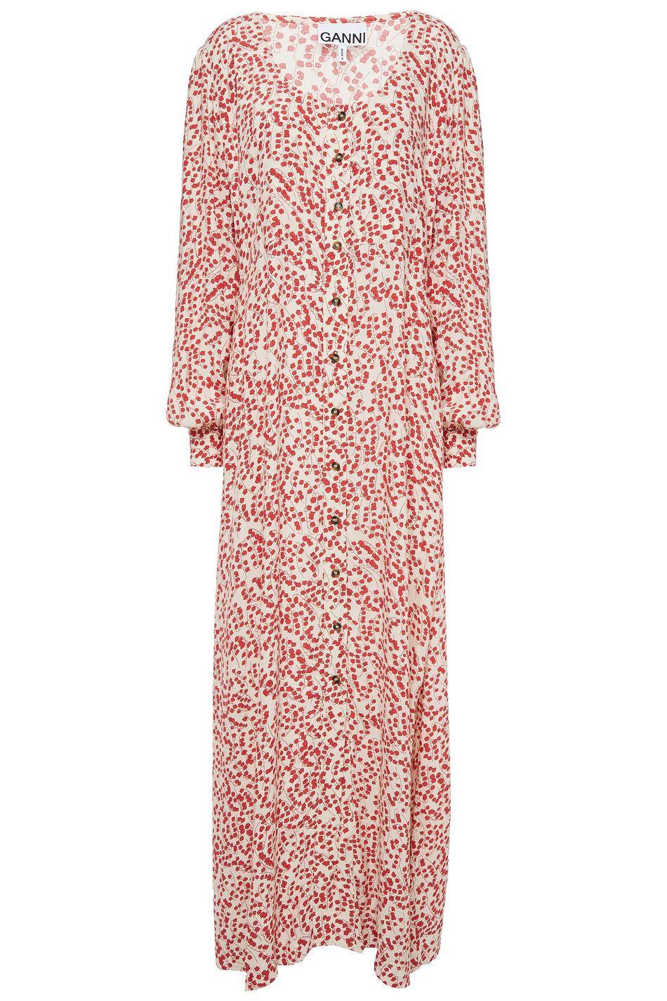 ganni printed crepe maxi dress