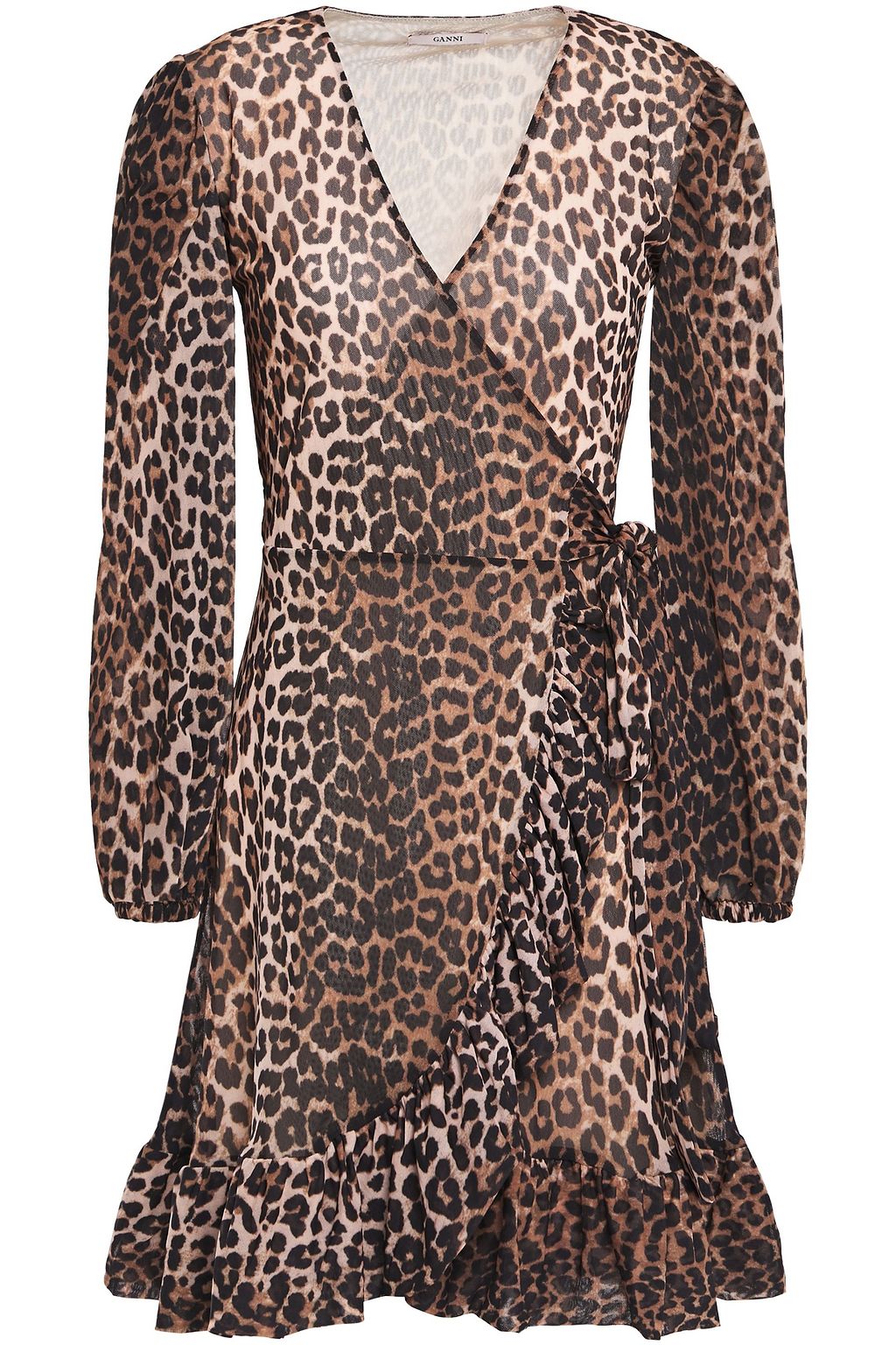 ganni leopard print mesh dress