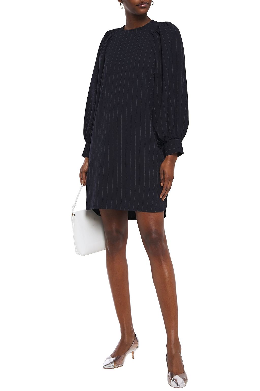 GANNI Pinstriped stretch-crepe mini dress