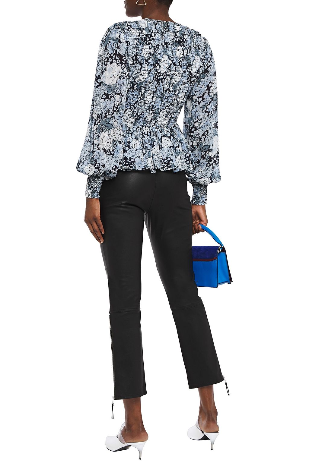 GANNI Shirred polka-dot chiffon peplum blouse