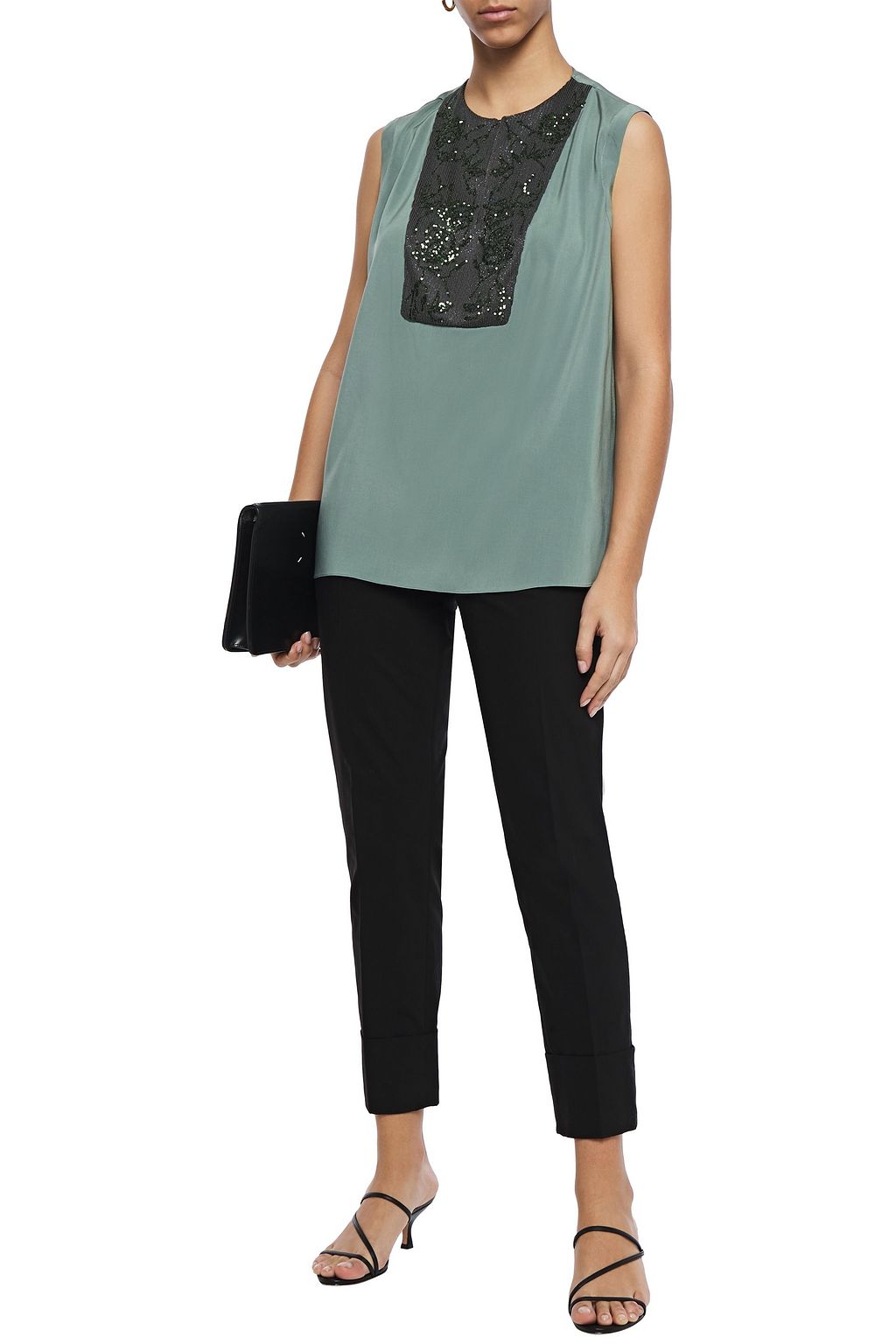 BRUNELLO CUCINELLI Sequin and bead-embellished stretch-silk blouse