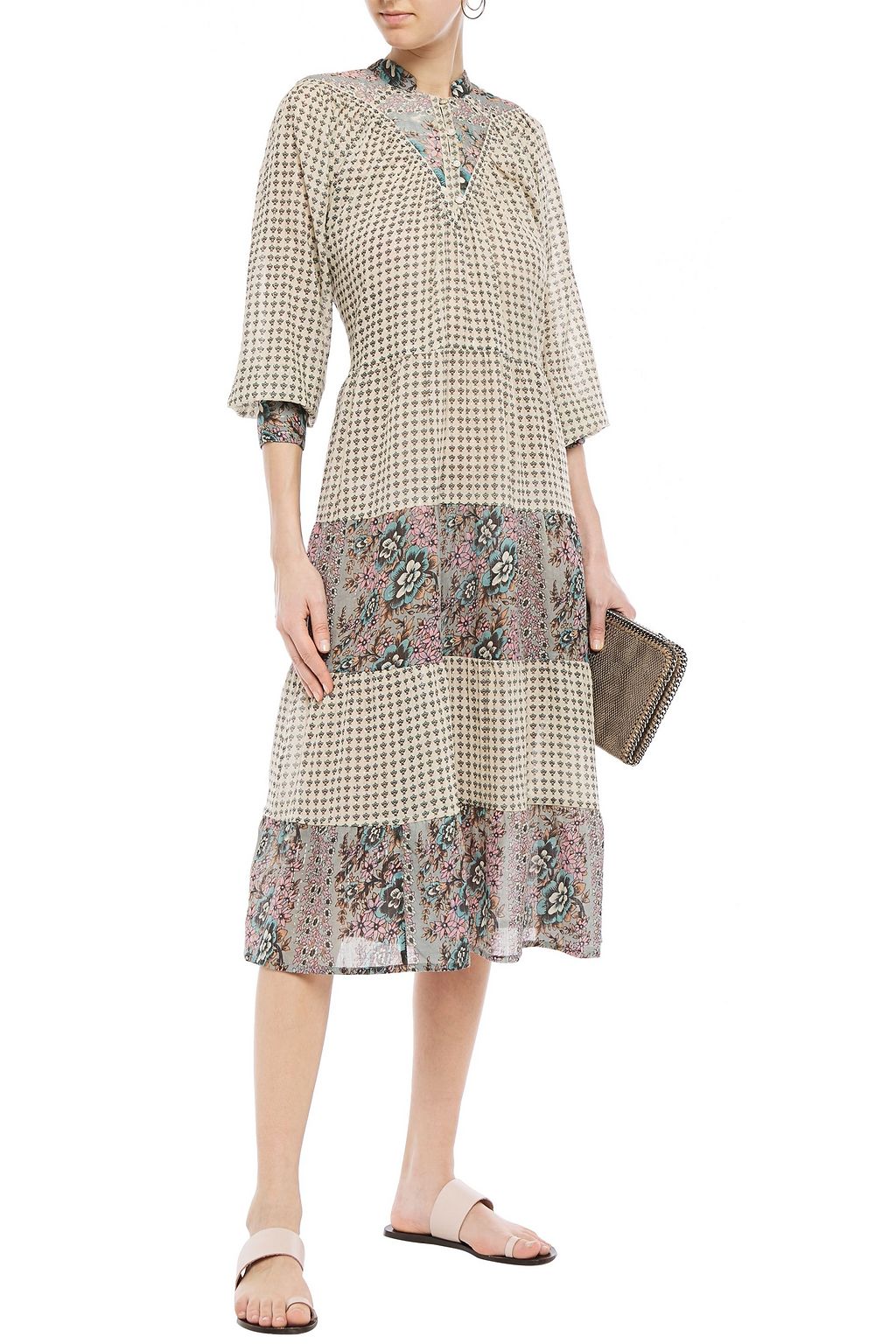 ANTIK BATIK Elody paneled printed cotton-gauze midi dress