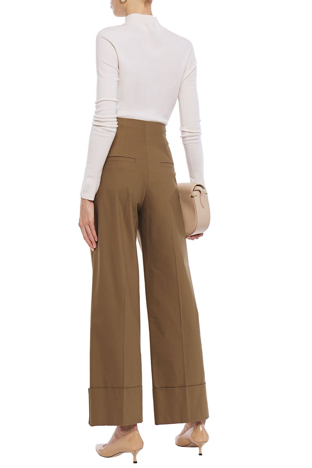 BRUNELLO CUCINELLI Bead-embellished stretch-cotton wide-leg pants